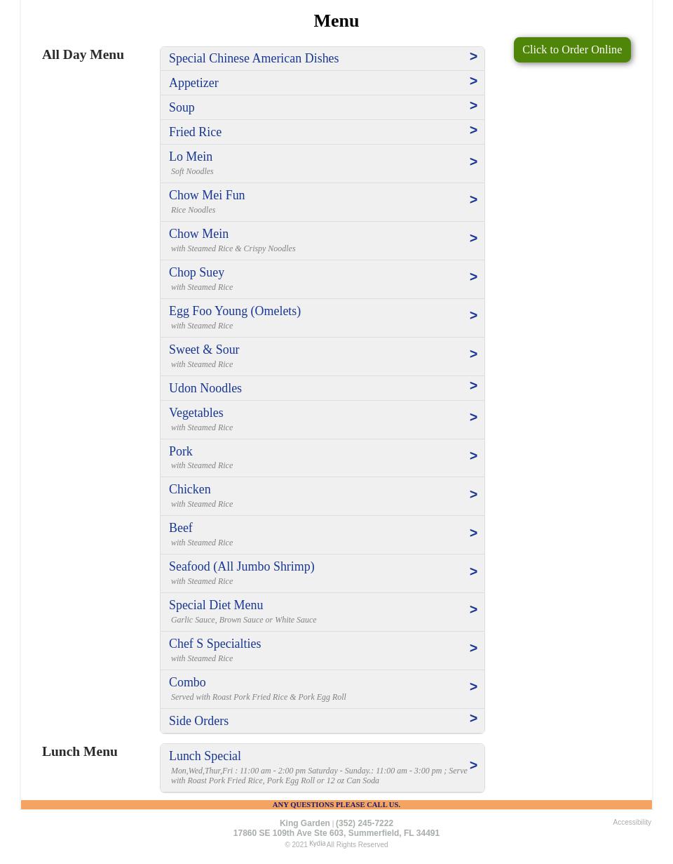 King Garden Menu