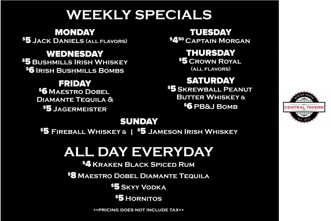 Central Tavern Menu