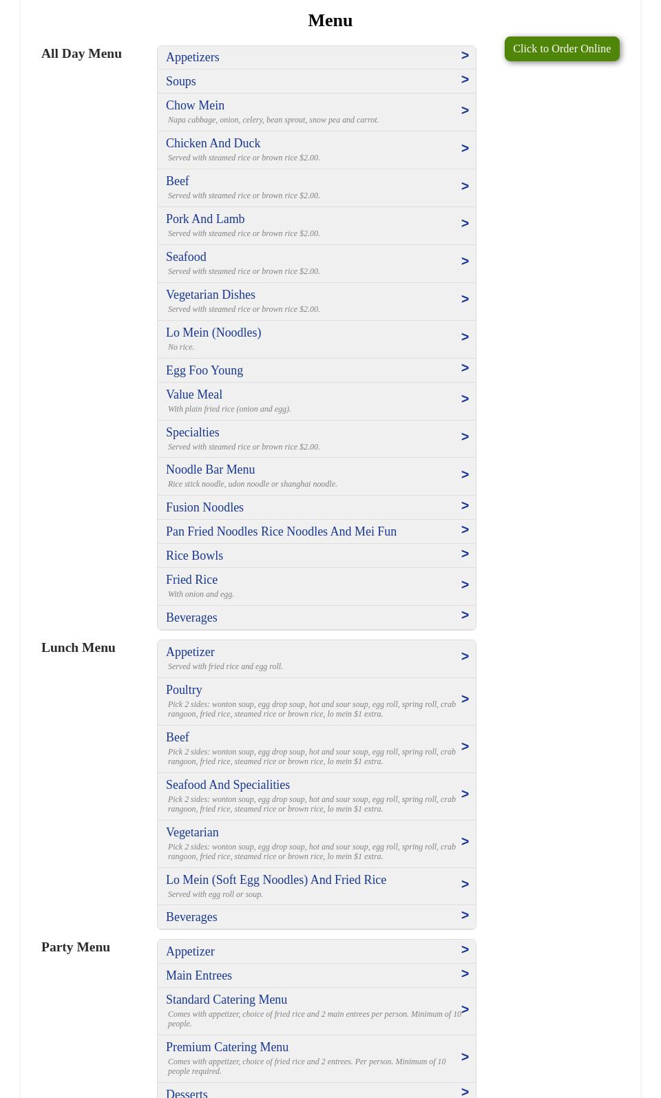 China Garden Restaurant Menu