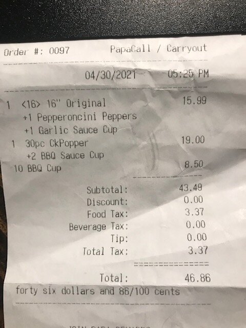 Papa Johns Pizza Menu