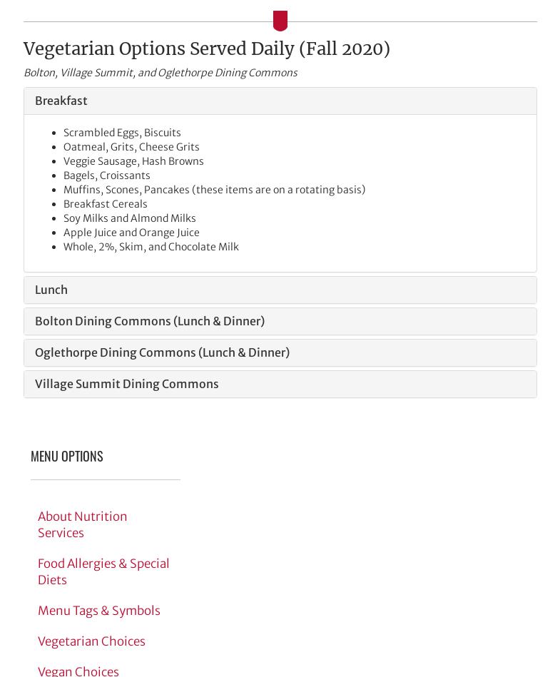 Village Summit Dining Commons Menu
