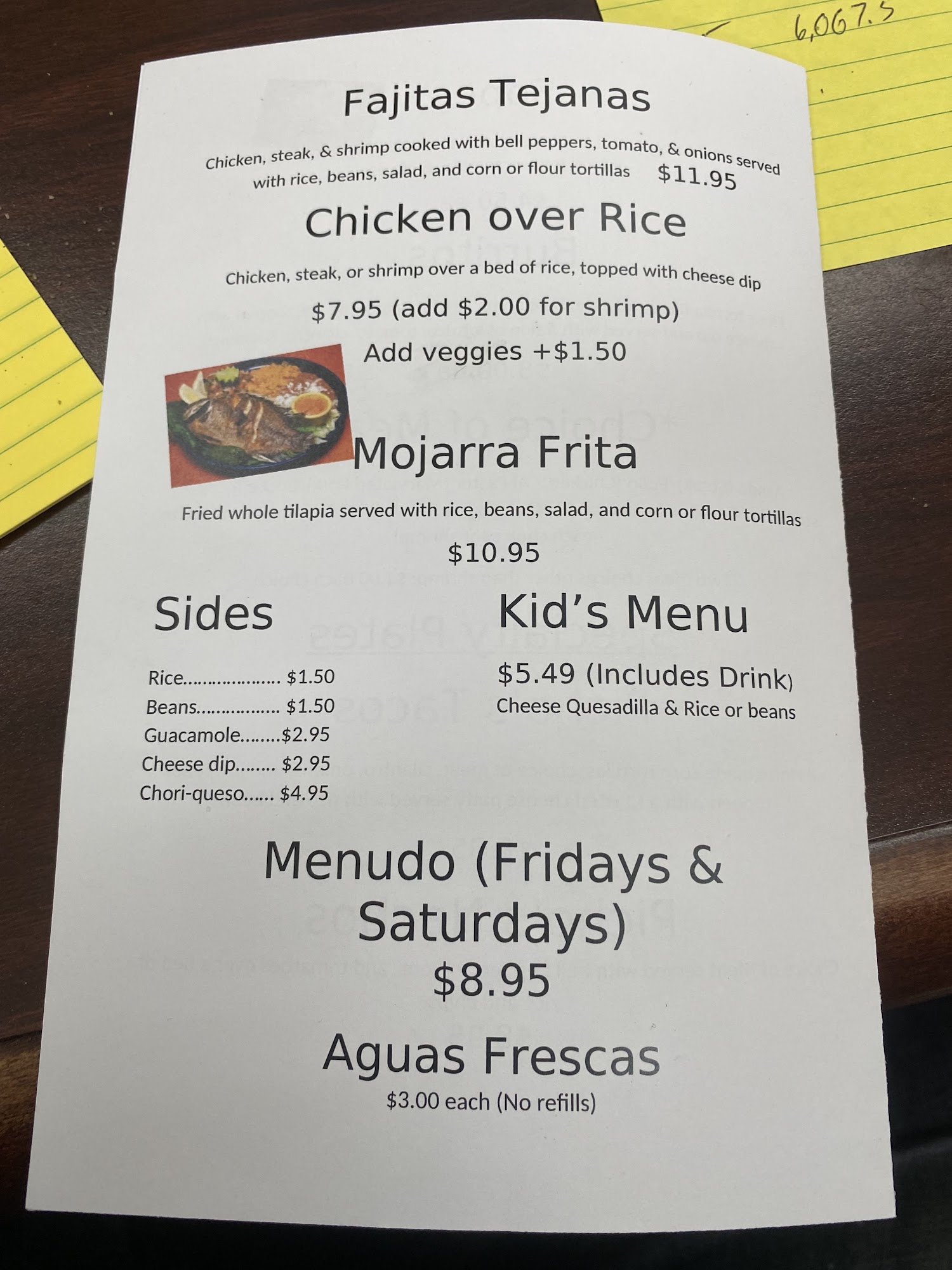 Picho Mexican Restaurant Menu