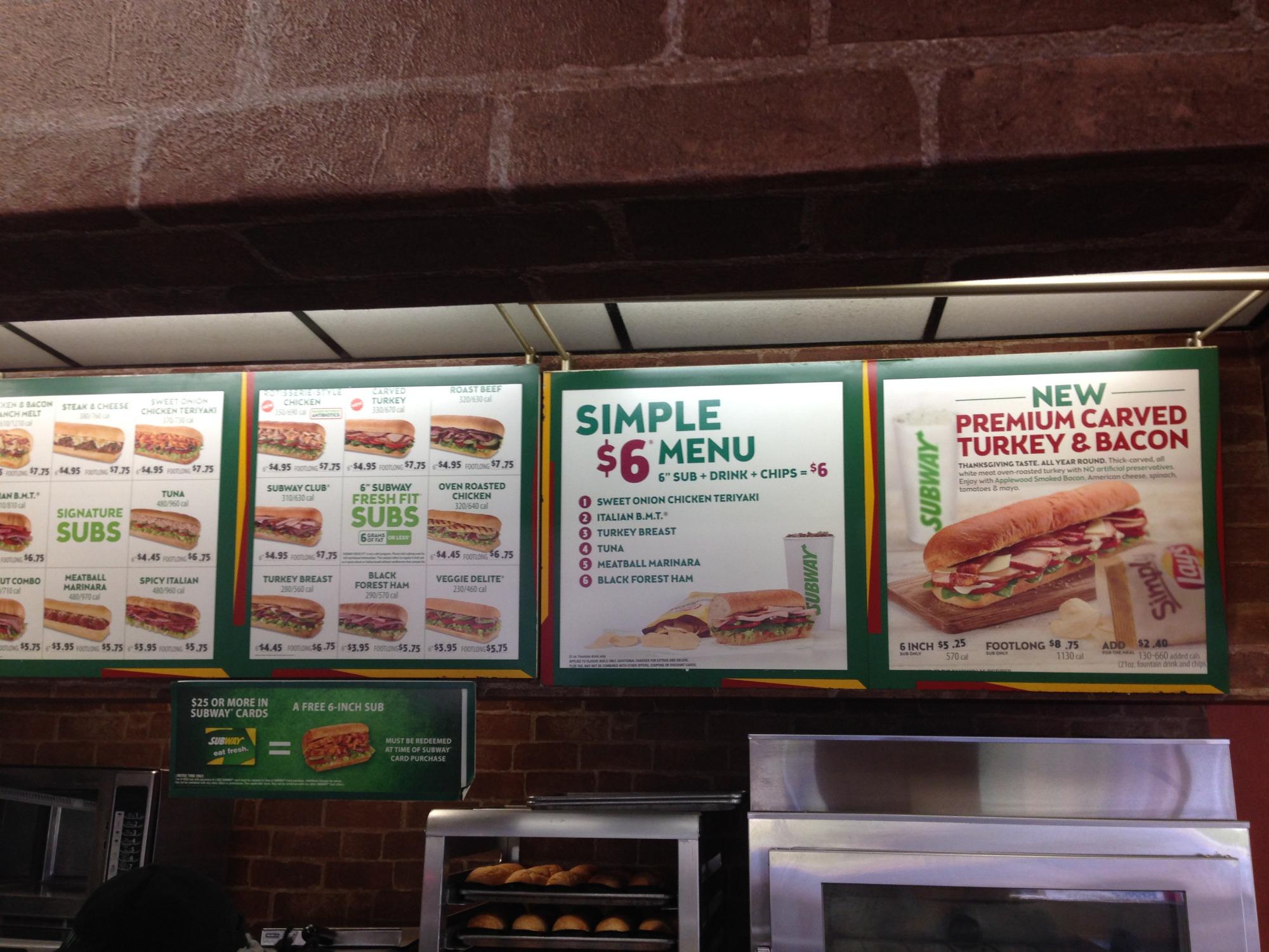 Subway Menu