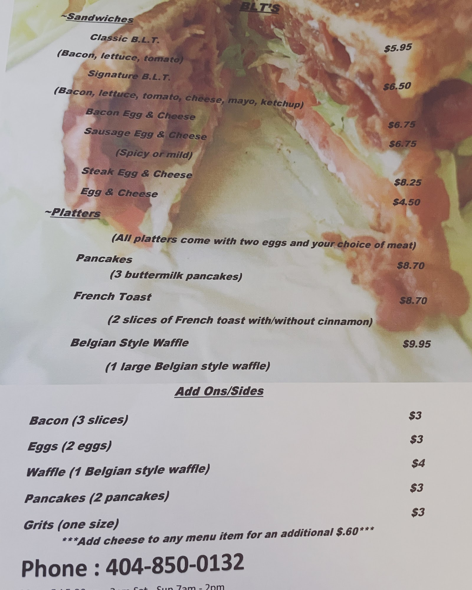 BLT's Menu