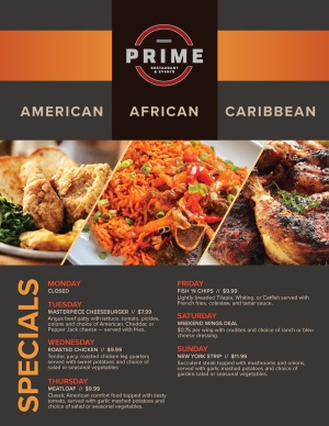 Prime African Restaurant Menu