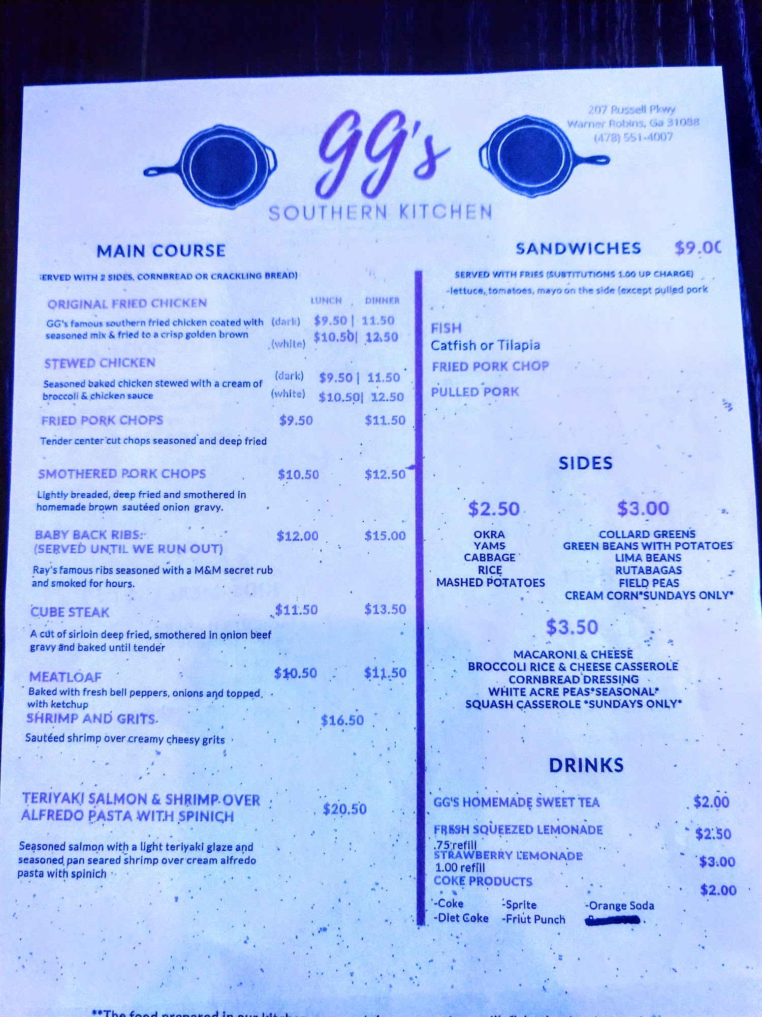 GG's Southern Kitchen Menu
