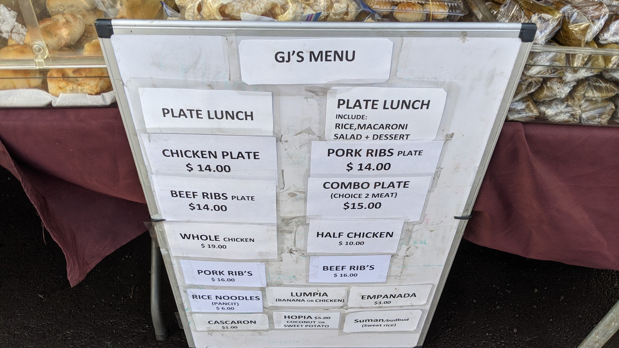 GJ's Huli Chicken Menu