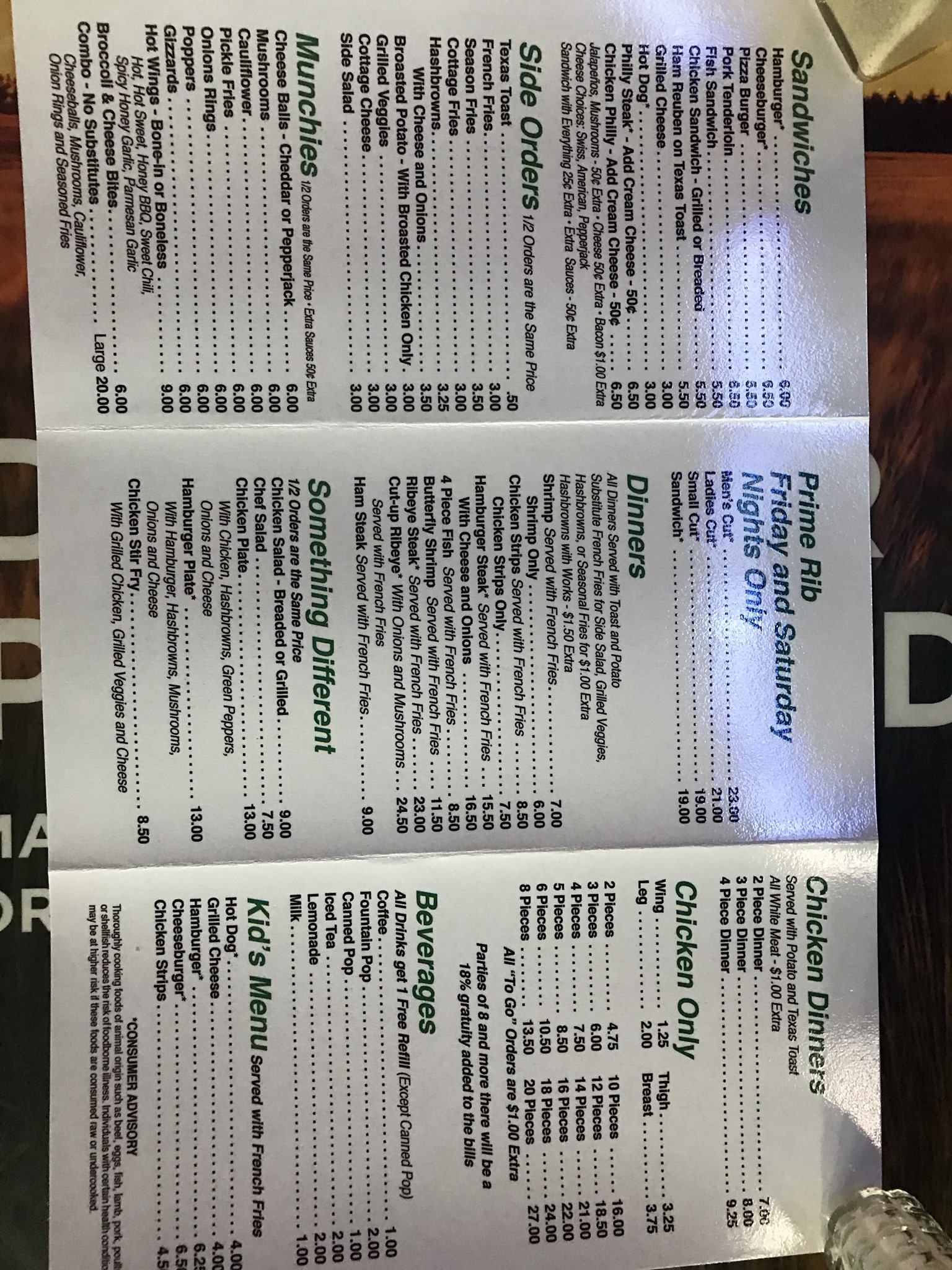 Schrank's Bar & Grill Menu