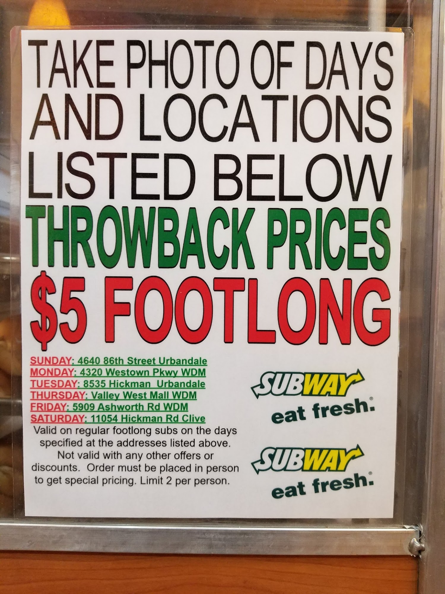 Subway Menu
