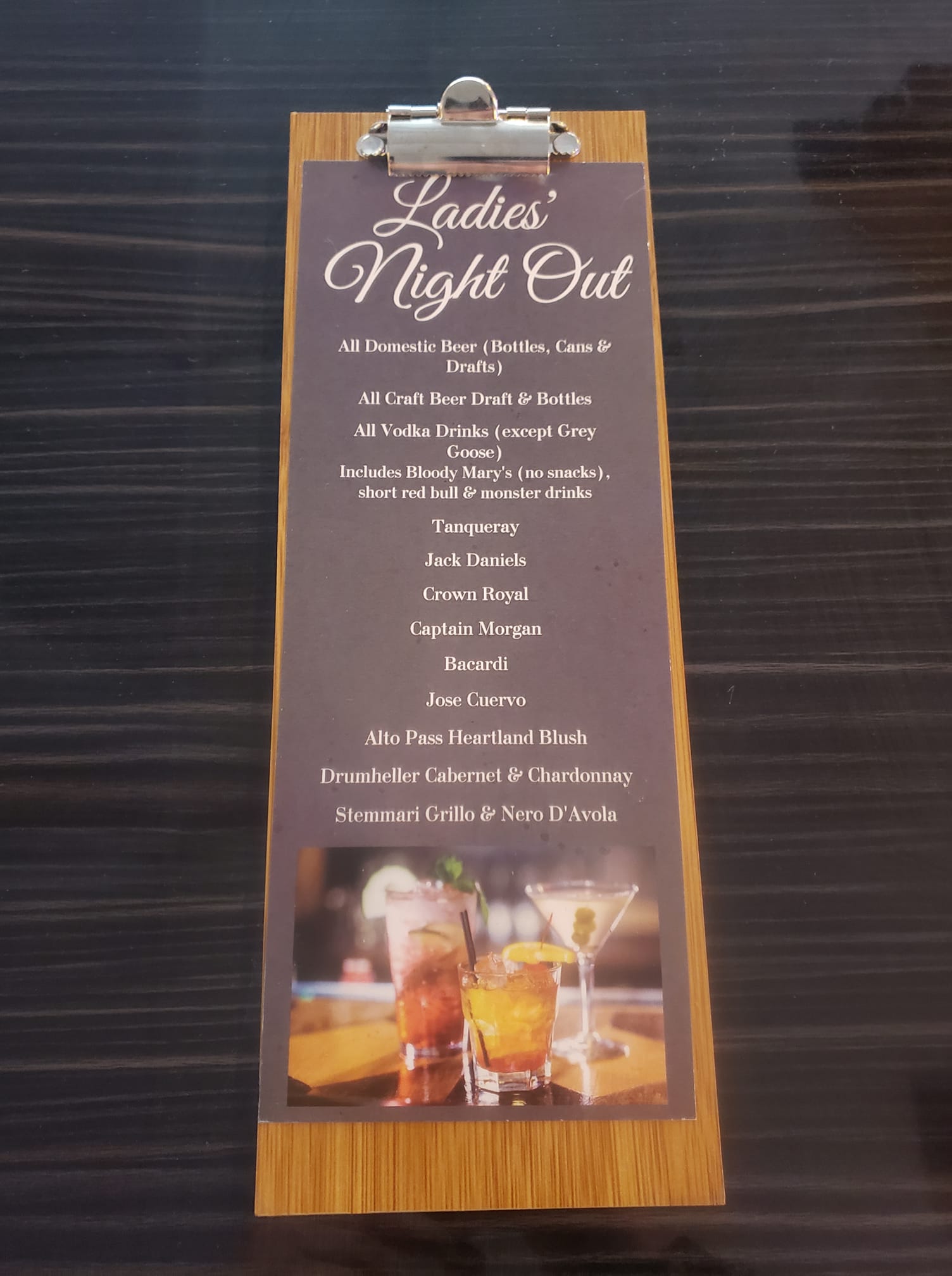 Benson's Wine Bar Menu