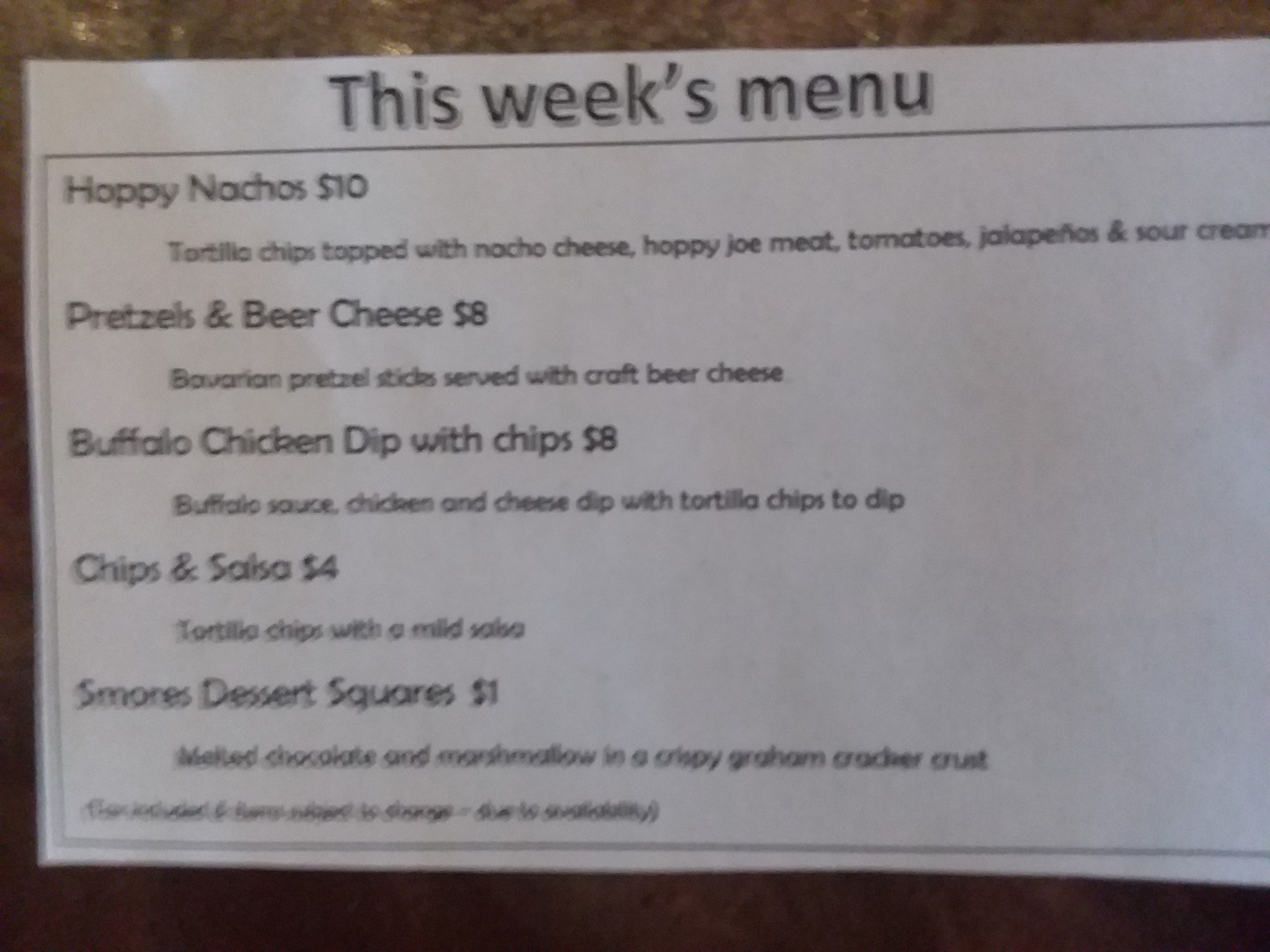 The Hop Brewery Menu