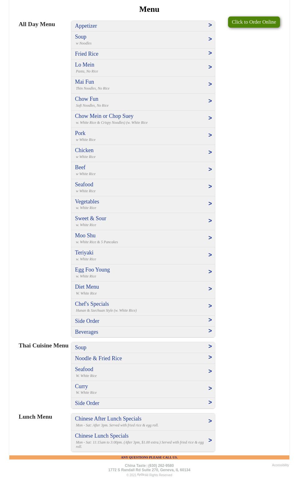 China Taste Restaurant Menu