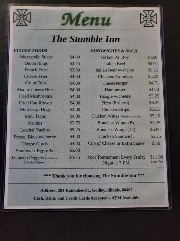 Stumble Inn Inc Menu