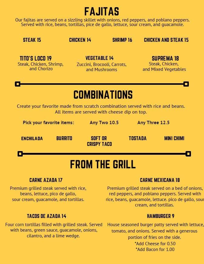 Tito's Fresh Mex & Cantina Menu