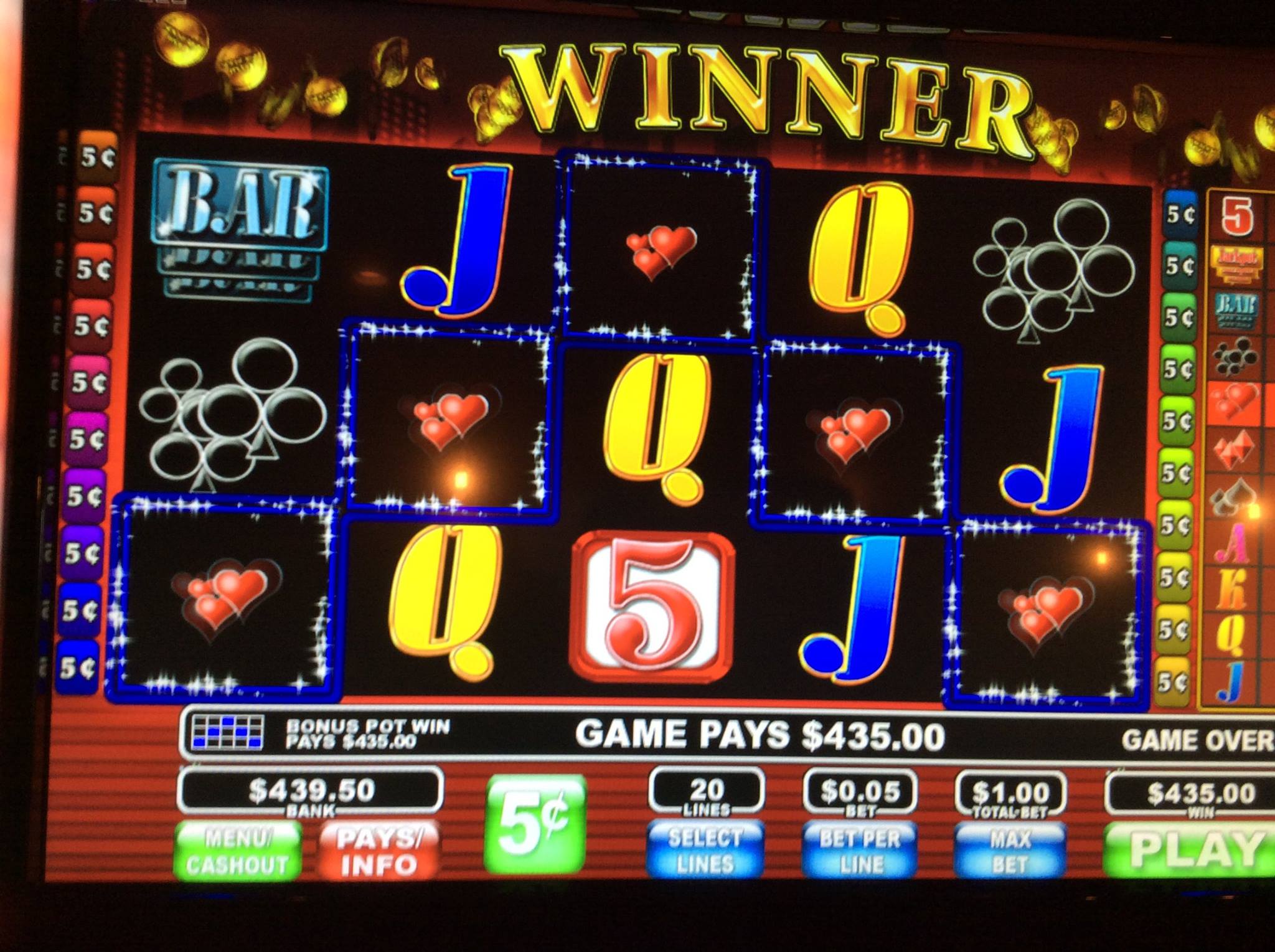 Julies Video Poker & Slots Menu