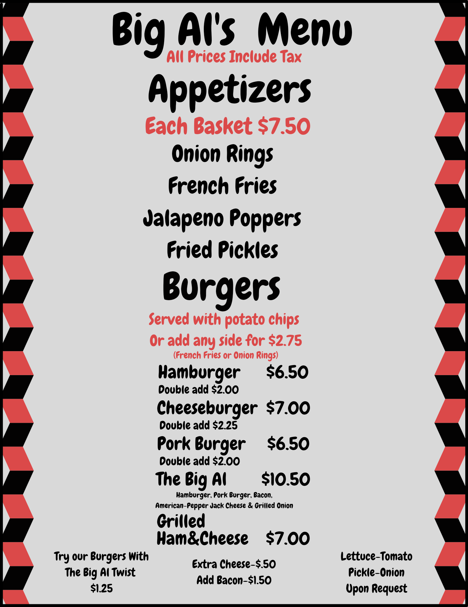Big Al's Hideout Bar & Grill Menu