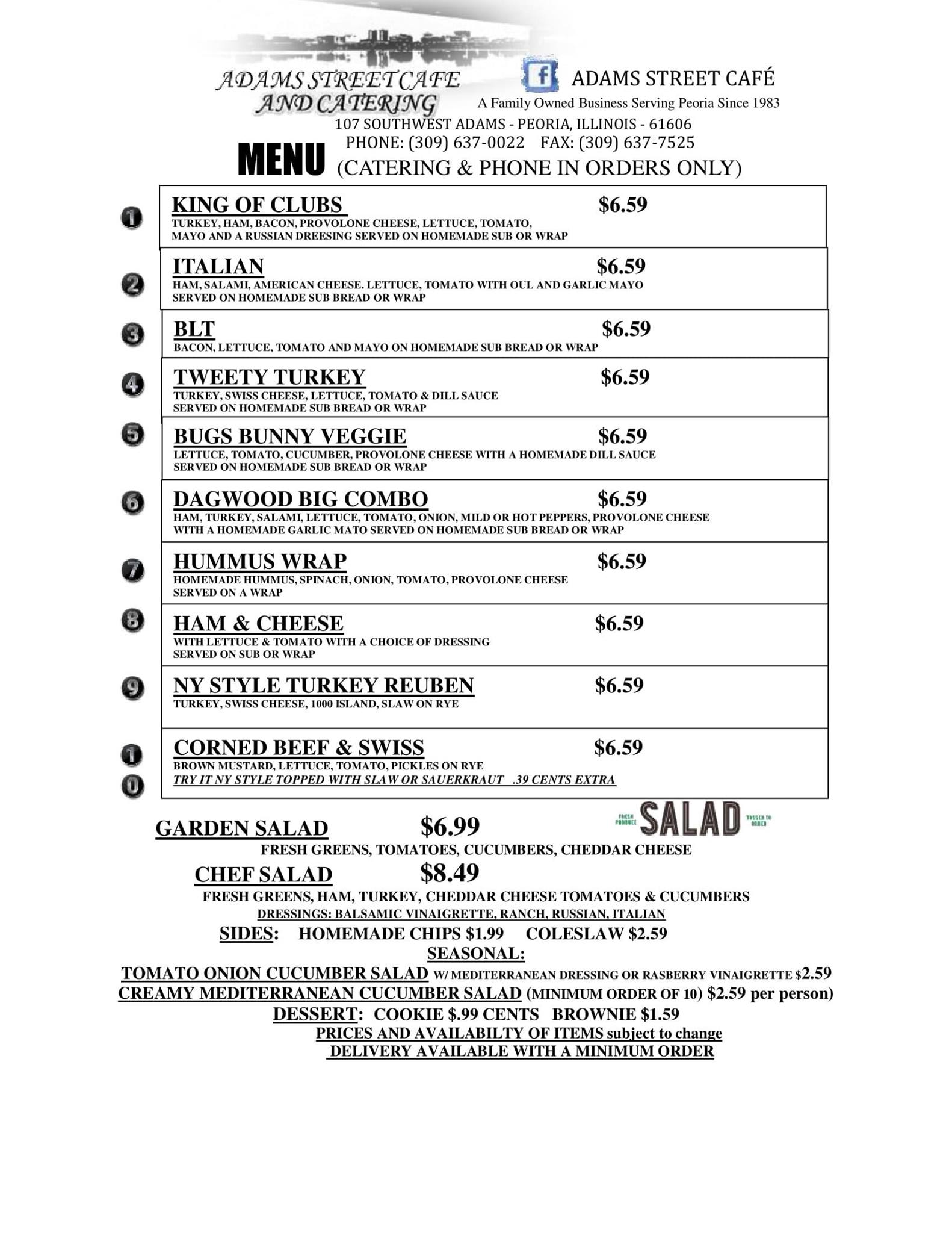 Adam's Street Cafe Menu