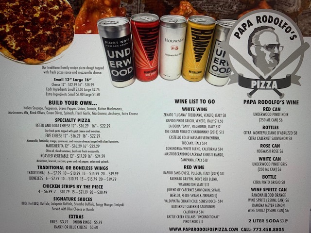 PAPA RODOLFO'S PIZZA Menu