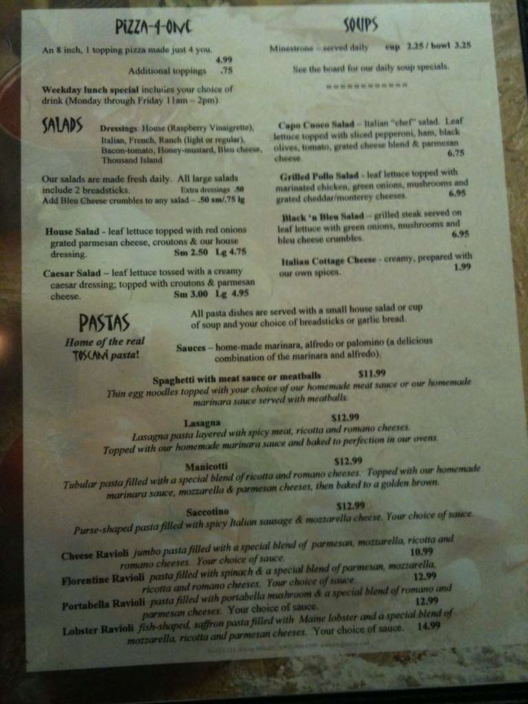 Caliente LLC Menu