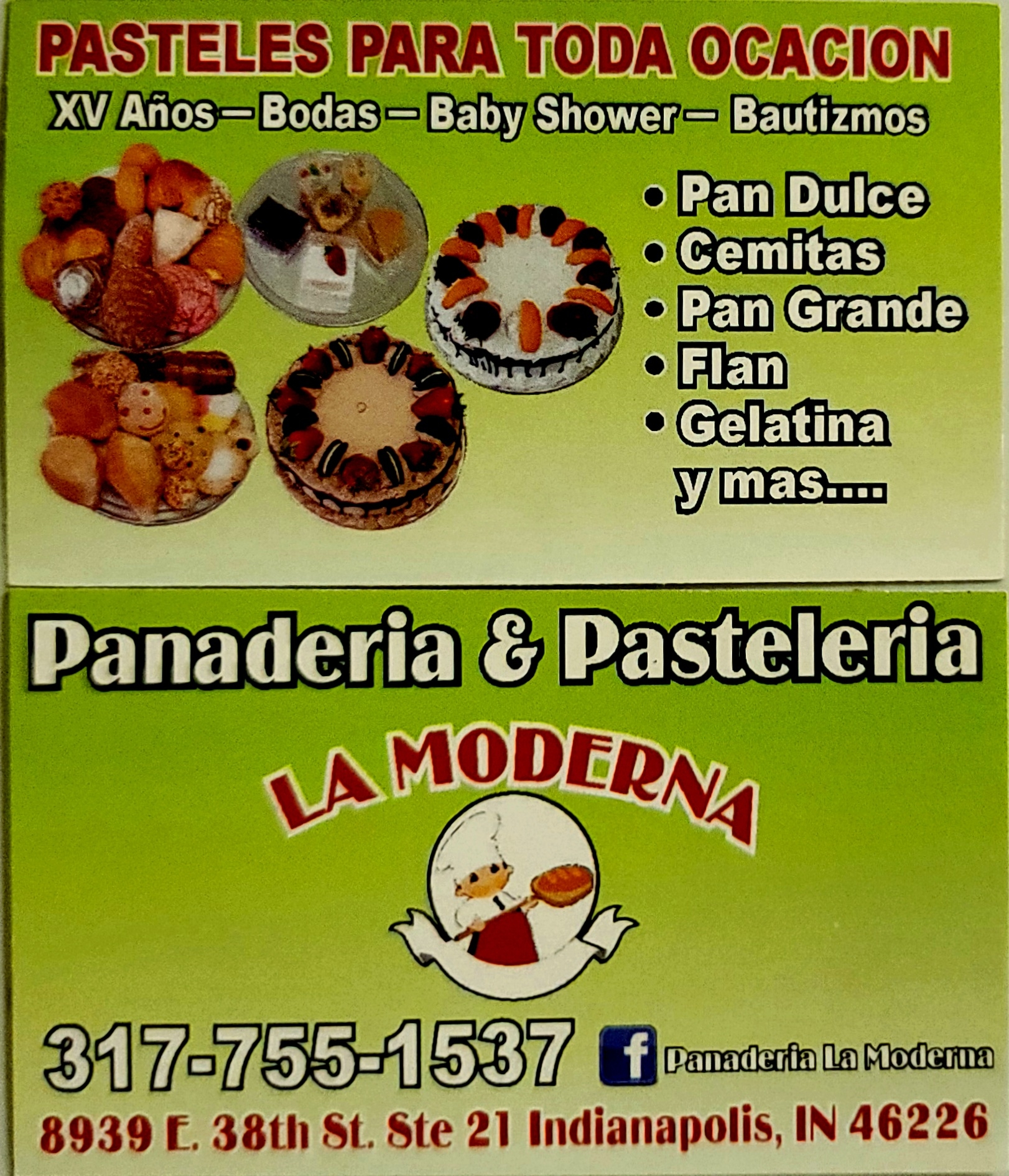 Panadería y pastelería la Moderna Menu