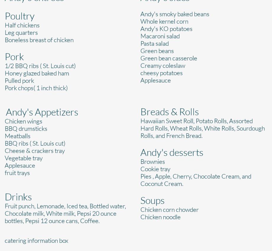 Andy's Knockout Chicken New Haven Menu