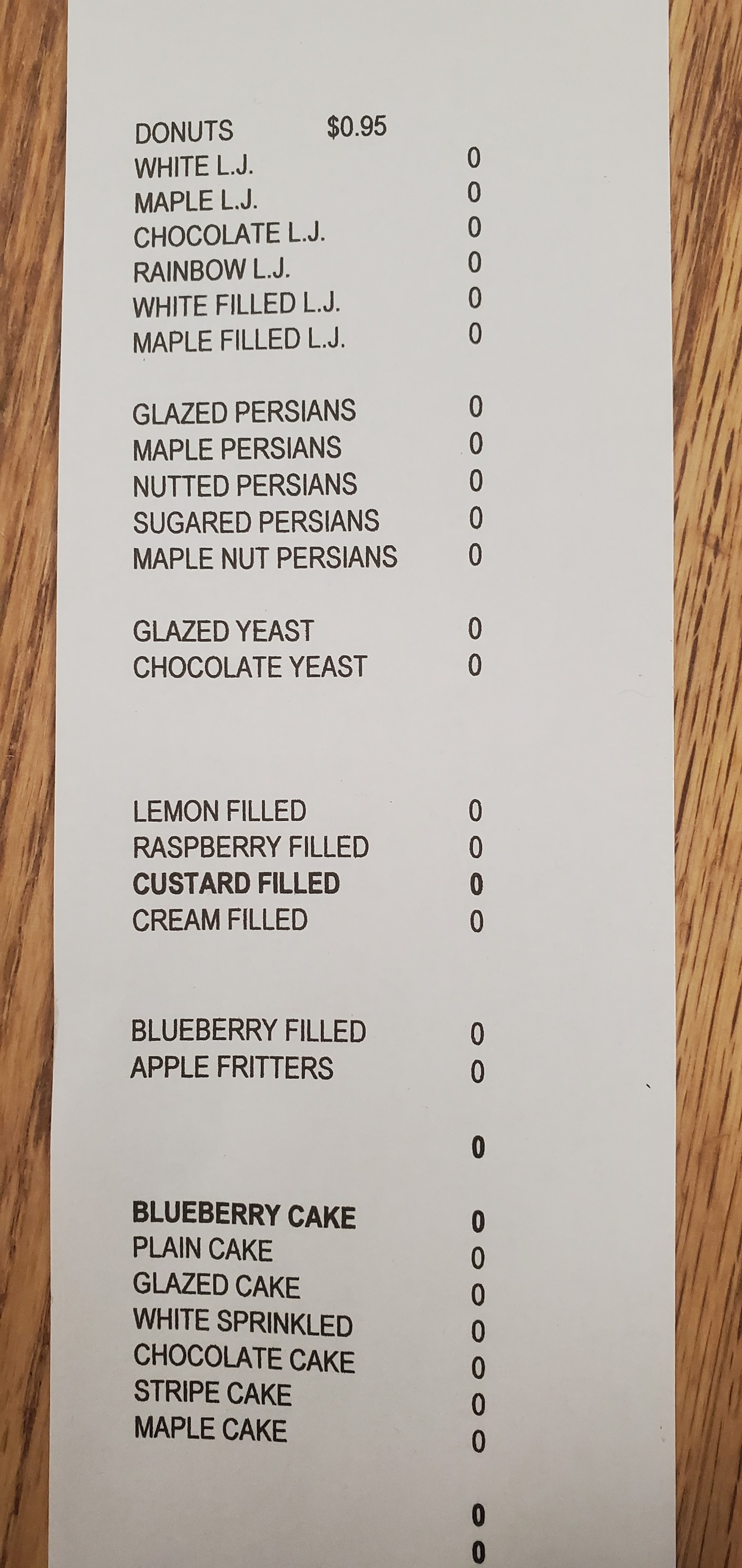 DeRozier's Bakery Menu