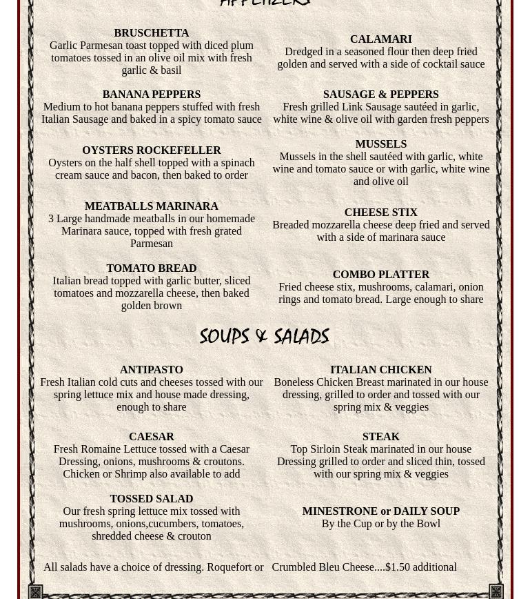 Livio's Restaurant Menu