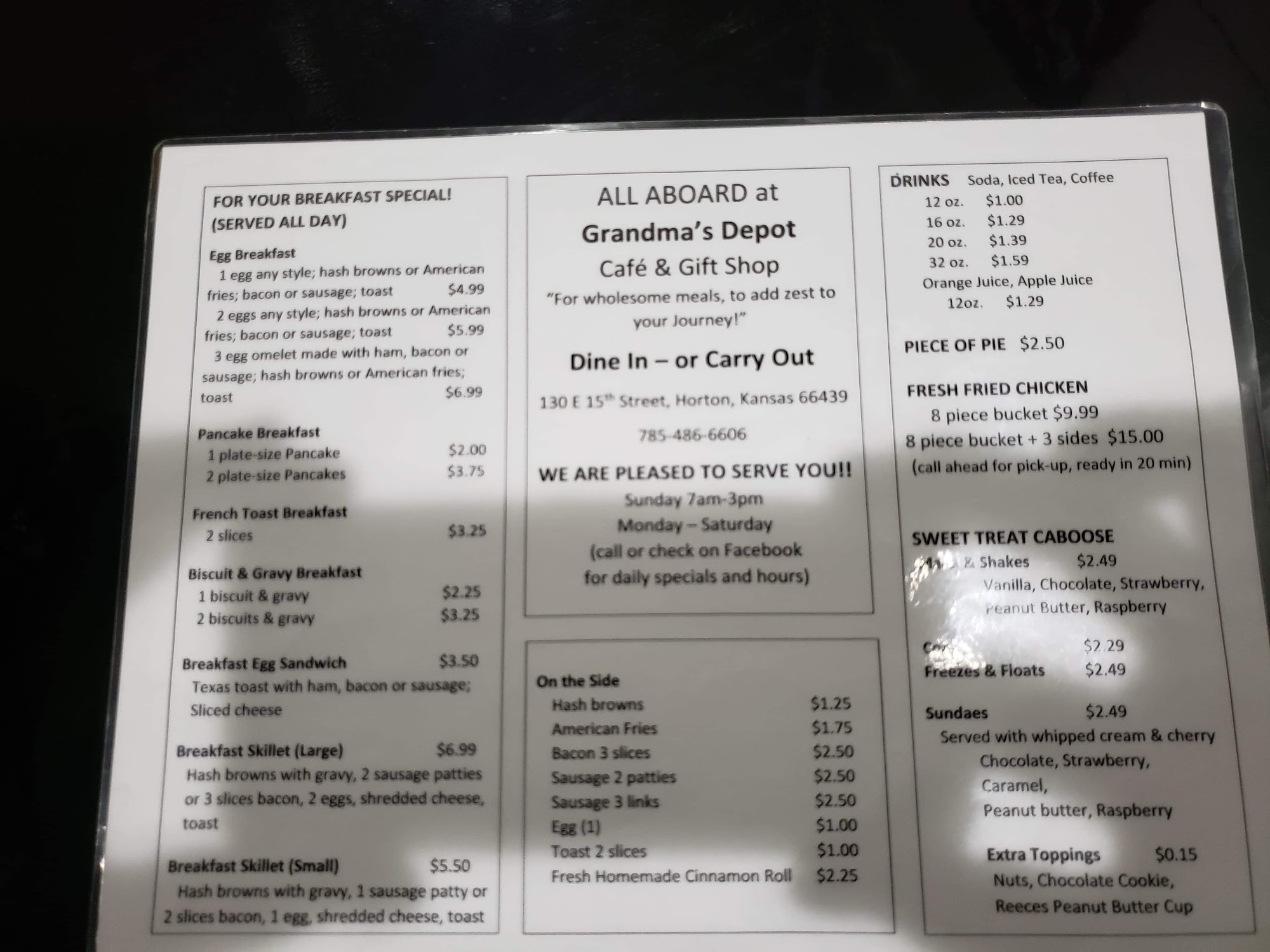 Grandma's Depot Menu