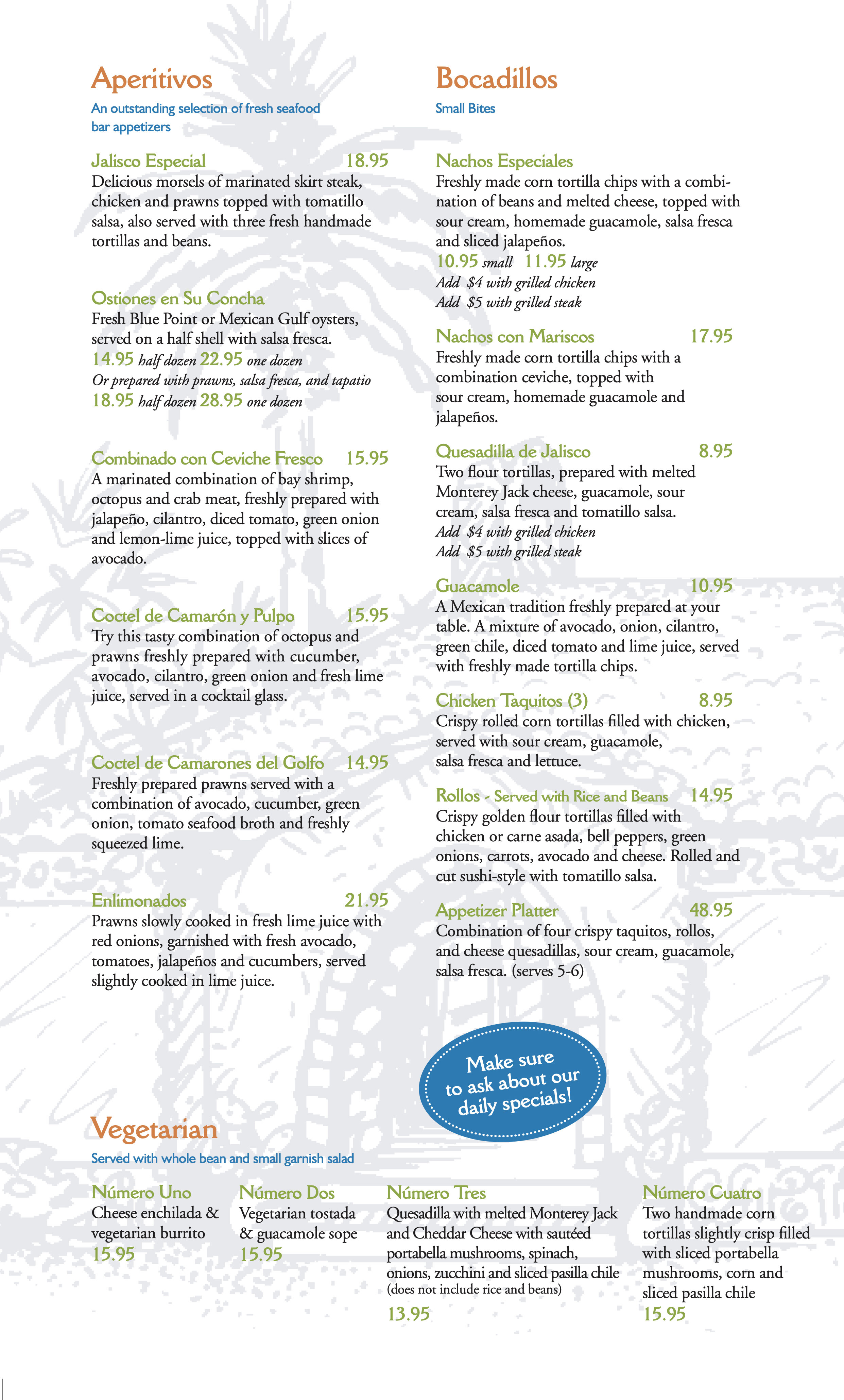 Jalisco Restaurant Menu