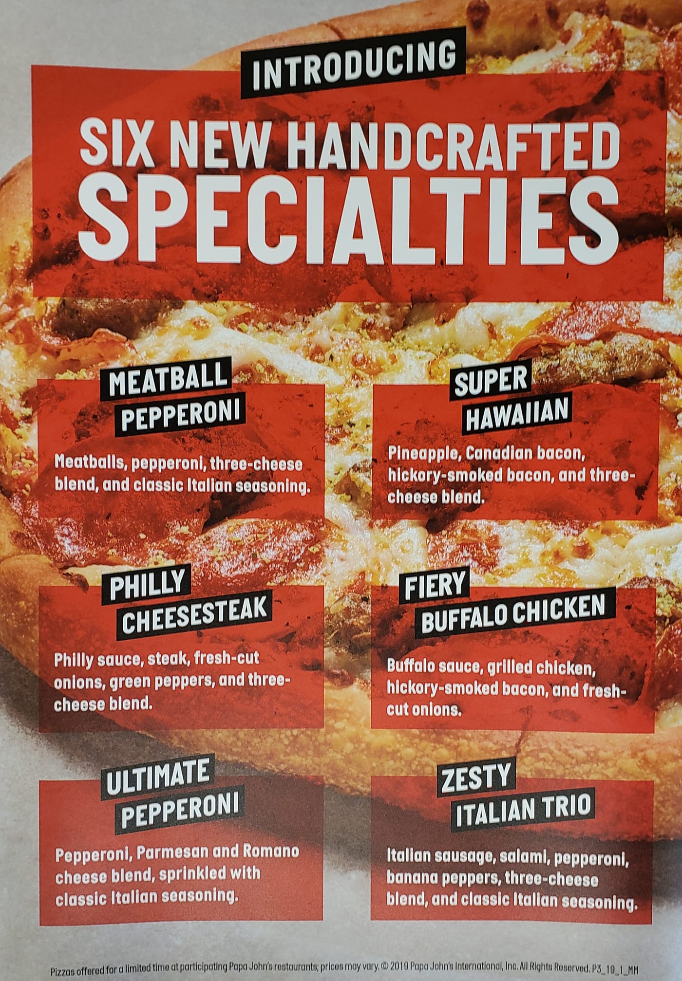 Papa Johns Pizza Menu