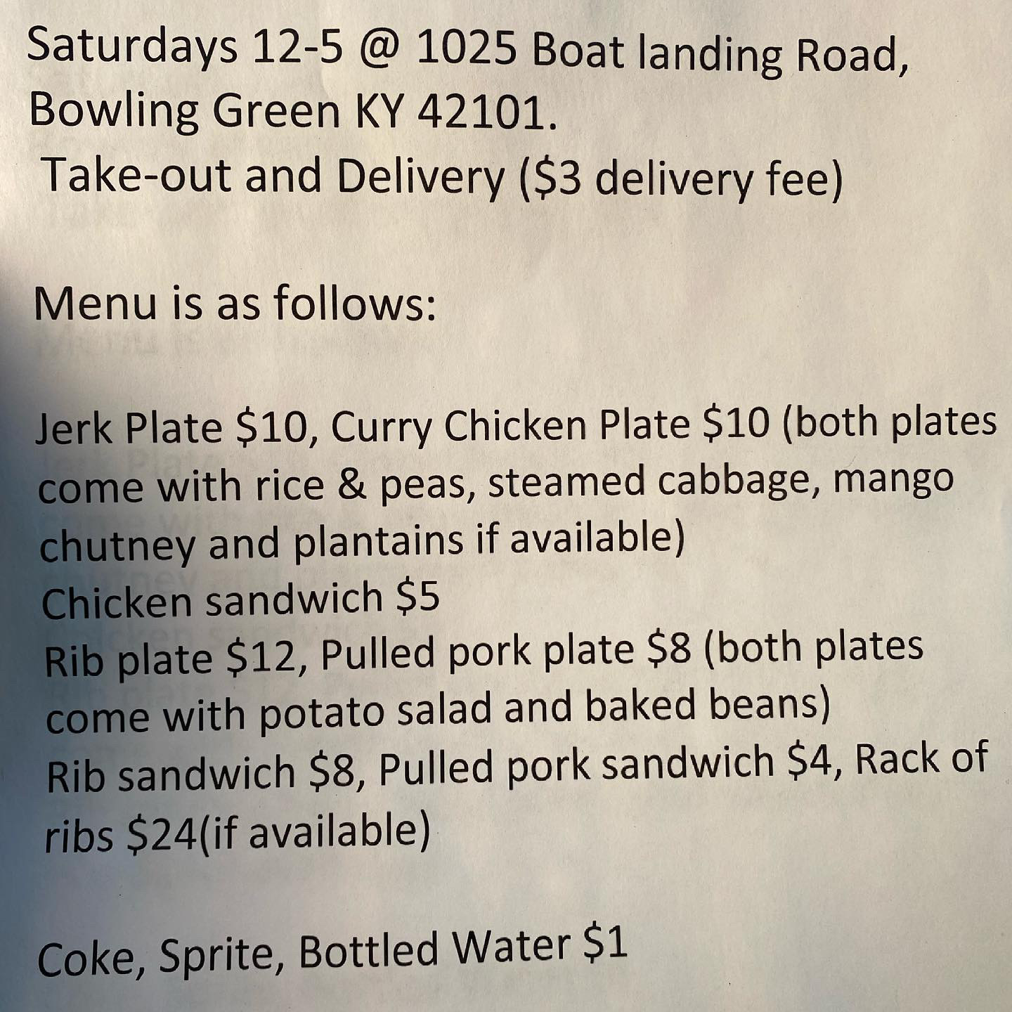 Virgie Ree's Cari-B Q Menu