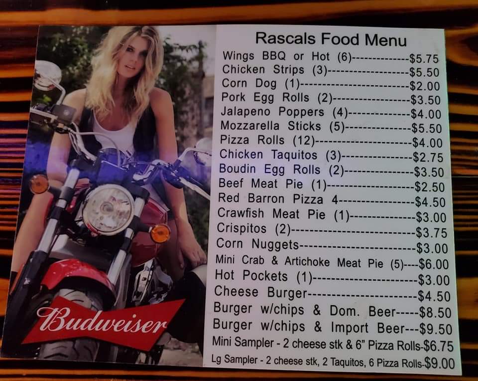 Rascal's Bar Menu