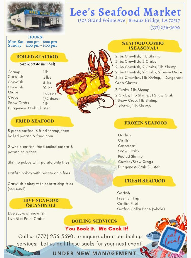 Lee's Seafood Market. (Under New Management) Menu