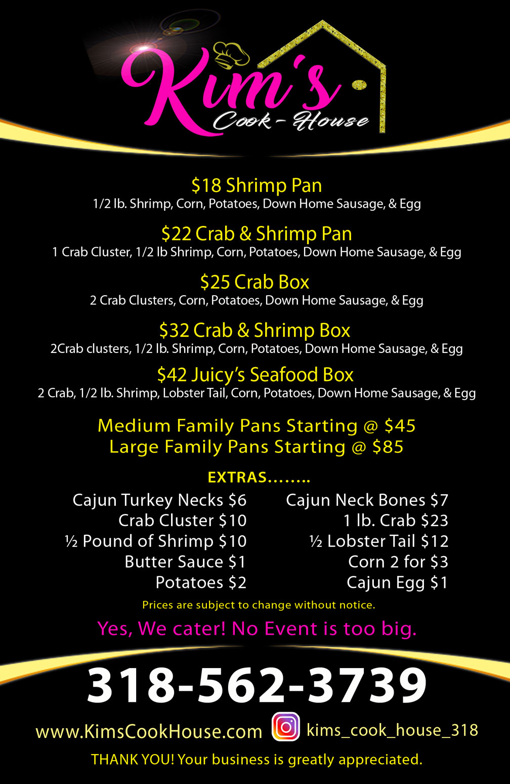 Kim's Cook House Menu