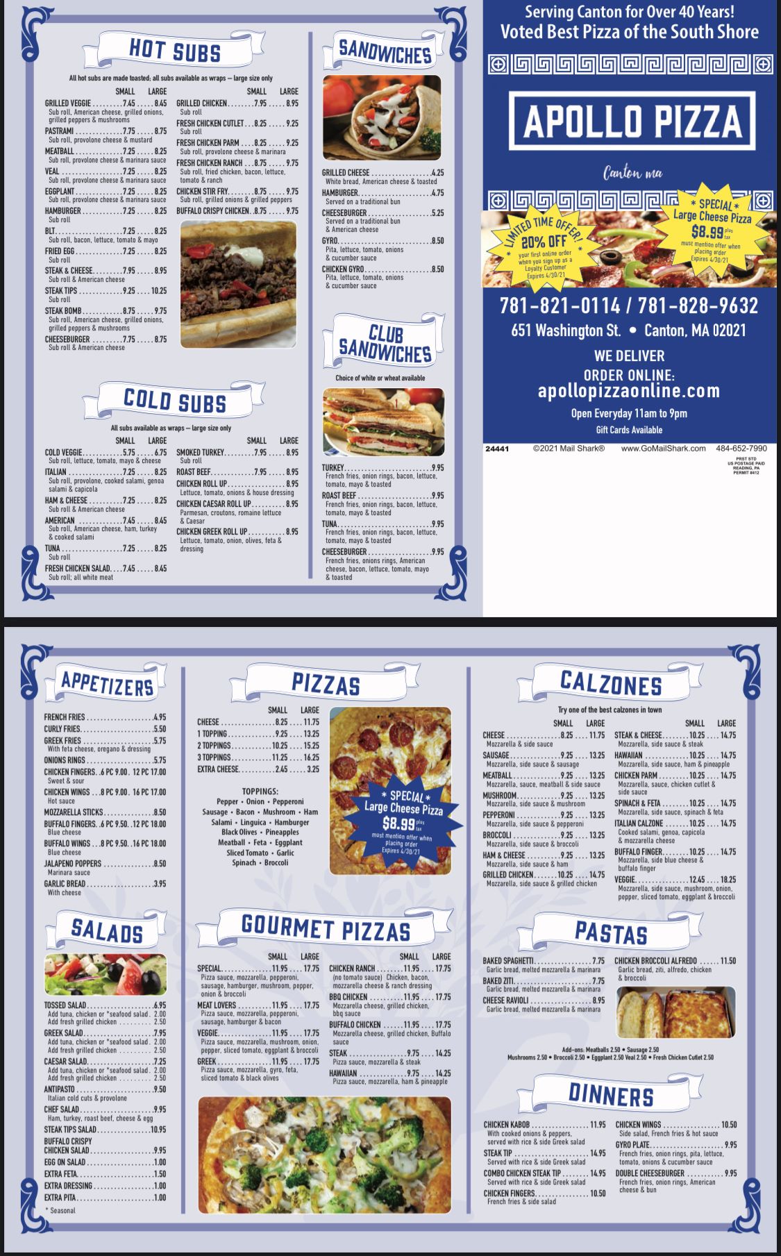 Apollo Sub & Pizza Shop Inc Menu