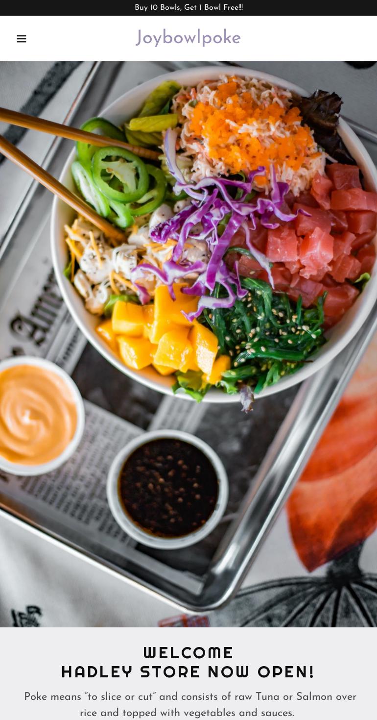 Joy Bowl Poke Menu