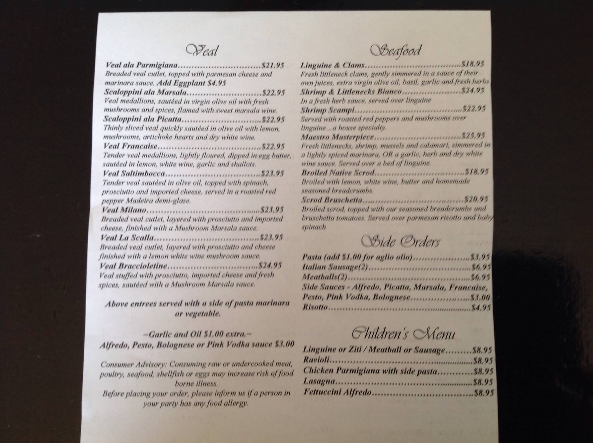 Cape Cod Catering Company Menu