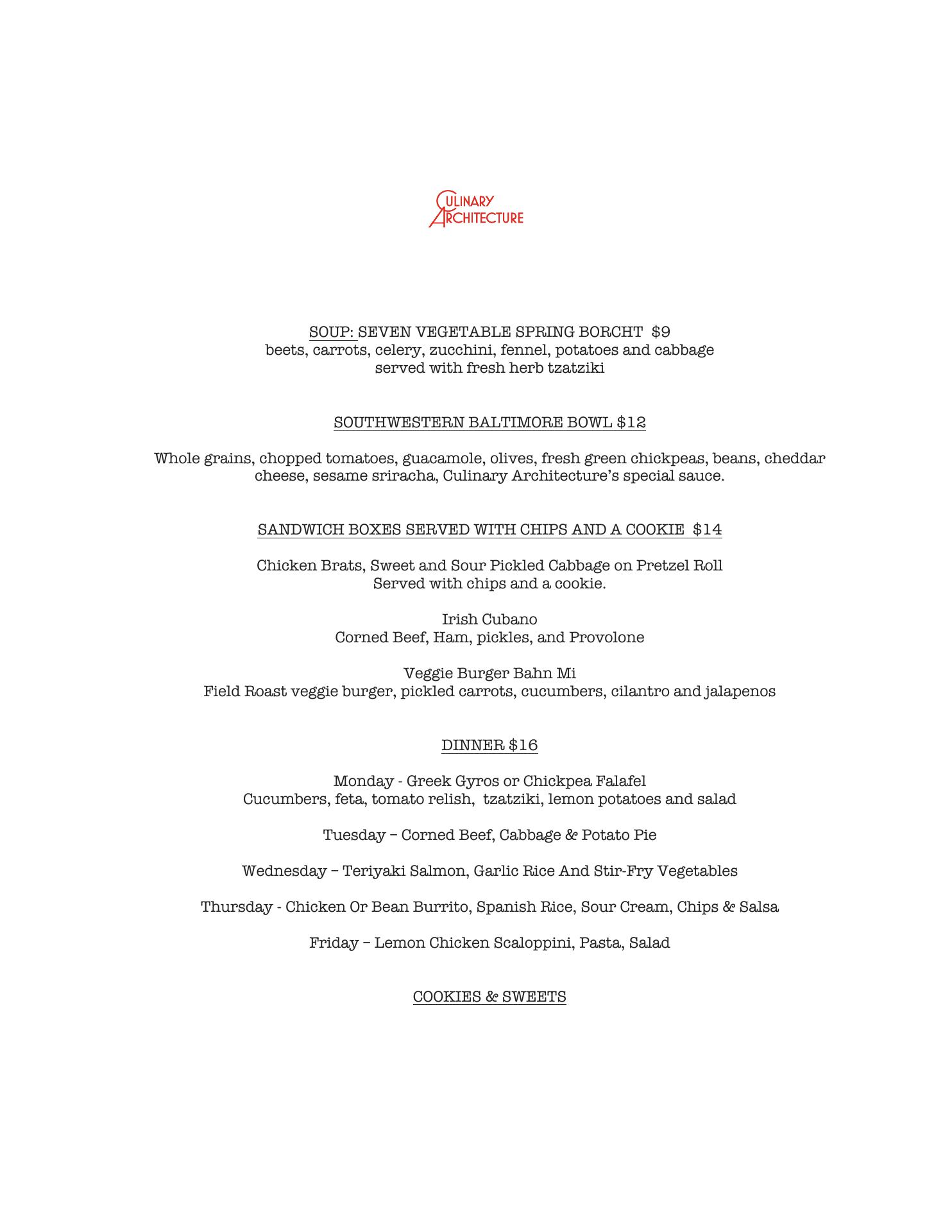Culinary Architecture Menu