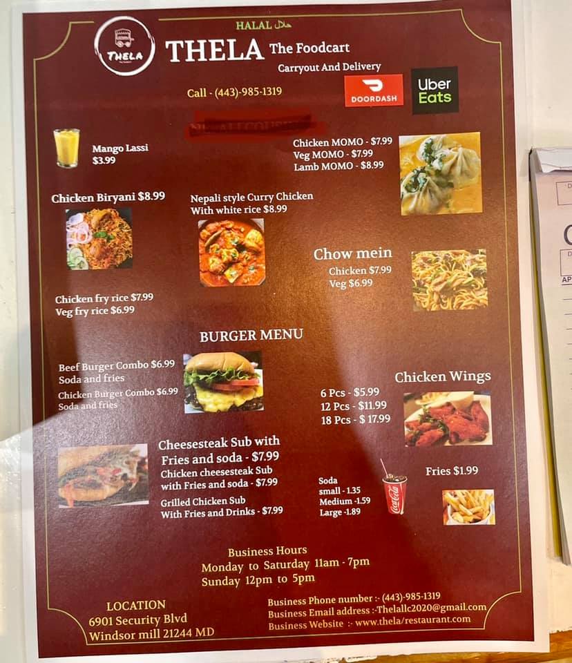 Thela The Food Cart Menu
