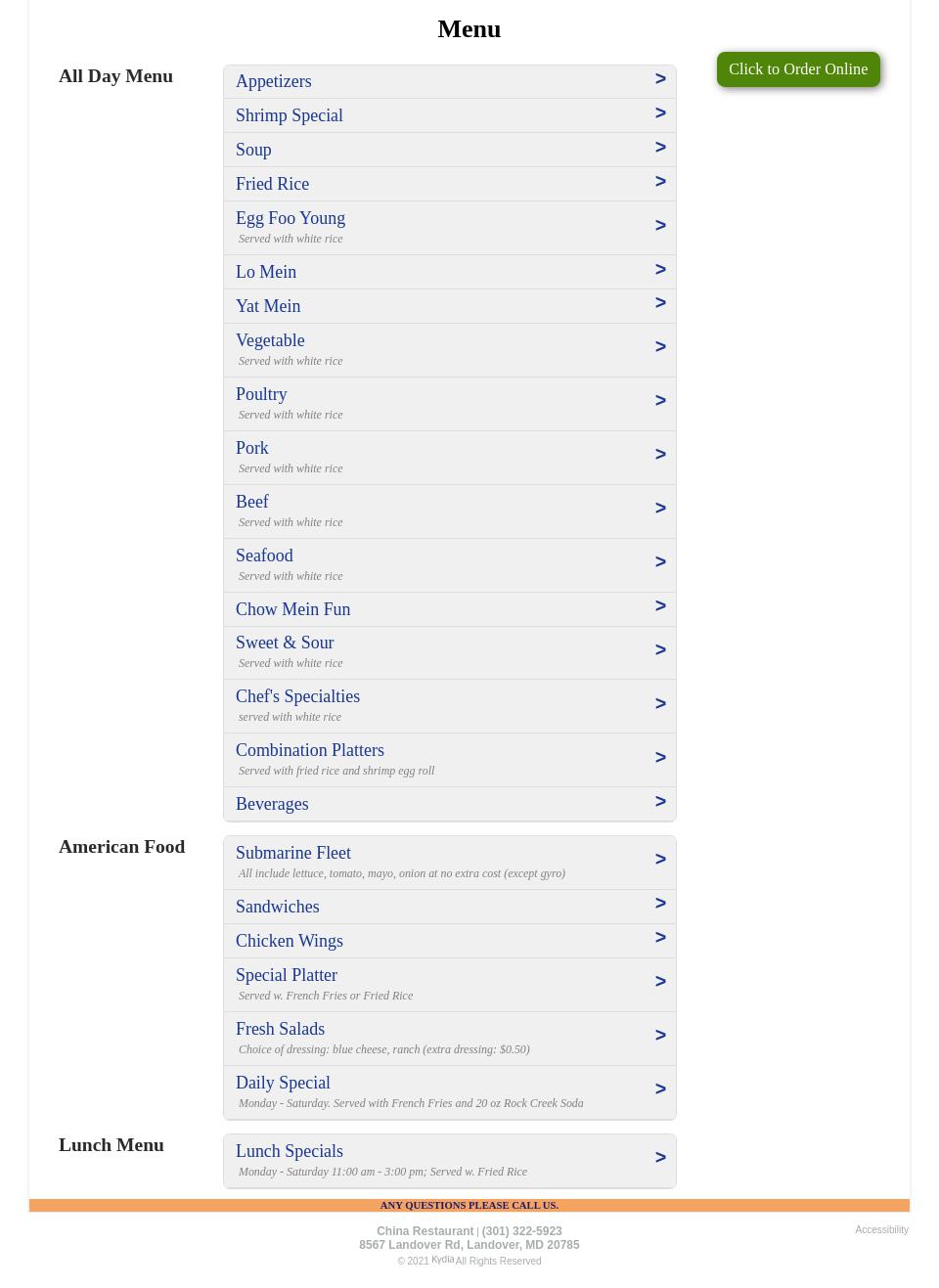 China Restaurant Menu