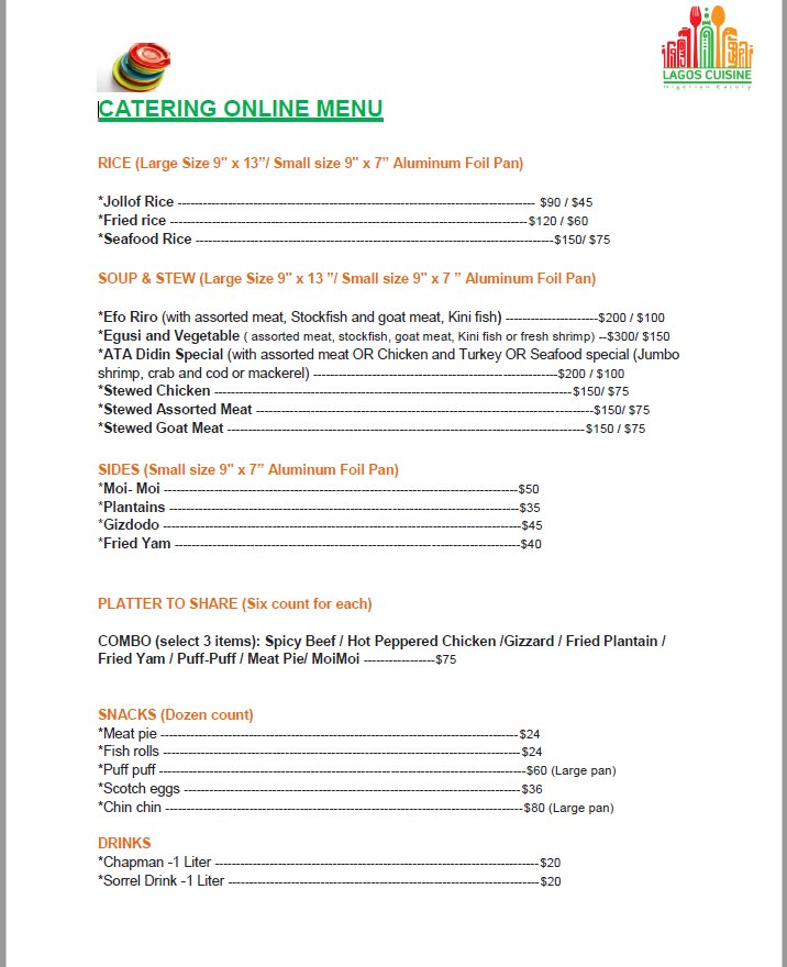 LAGOS CUISINE Menu