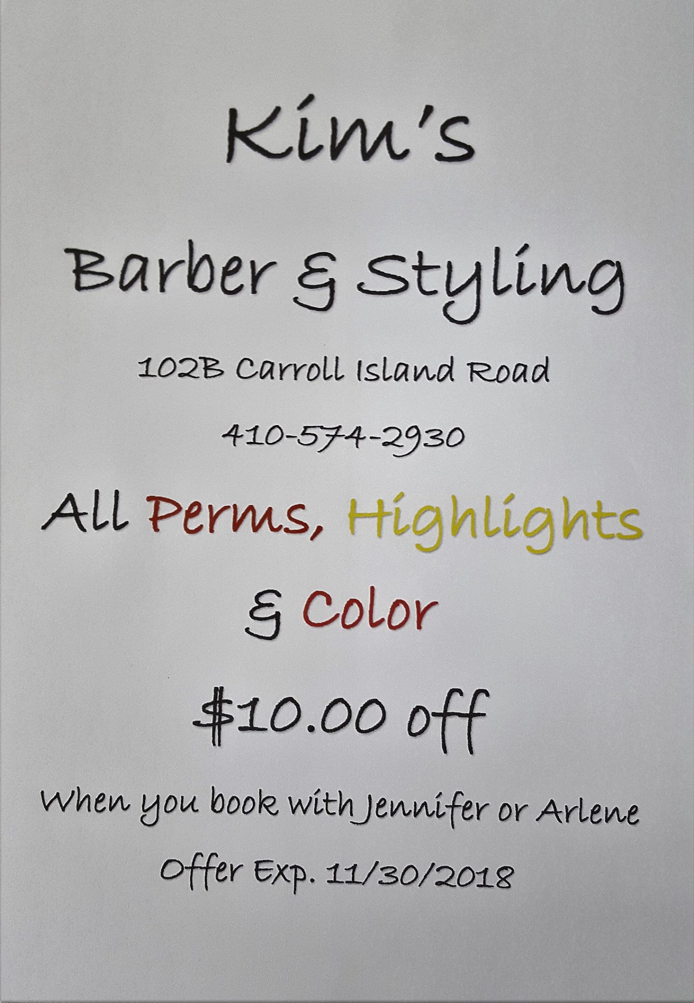 Kims barber and styling 102 Carroll Island Rd, Middle River Maryland 21220