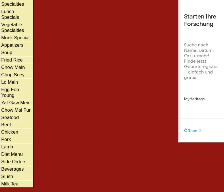 New China House Menu