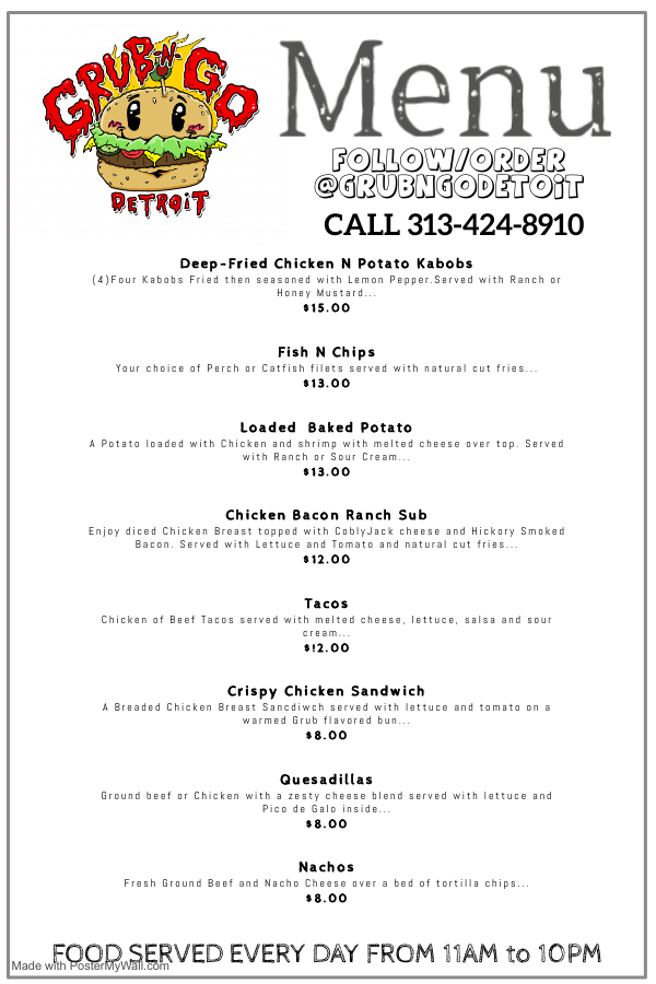 Grub-n-Go Detroit Menu