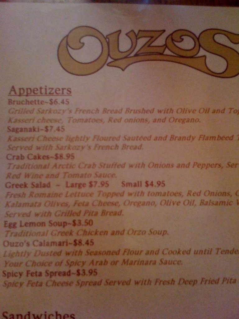 Ouzos Menu