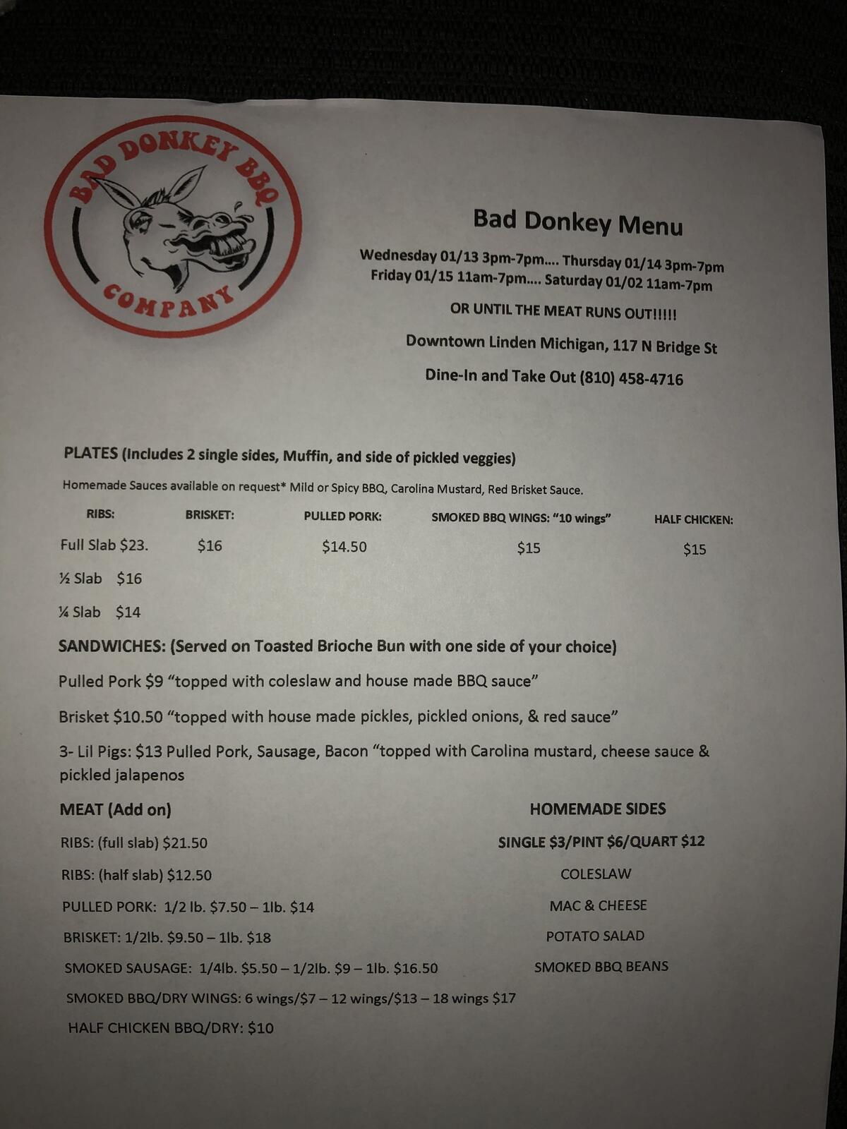 Boone Dog's BBQ Co. Menu