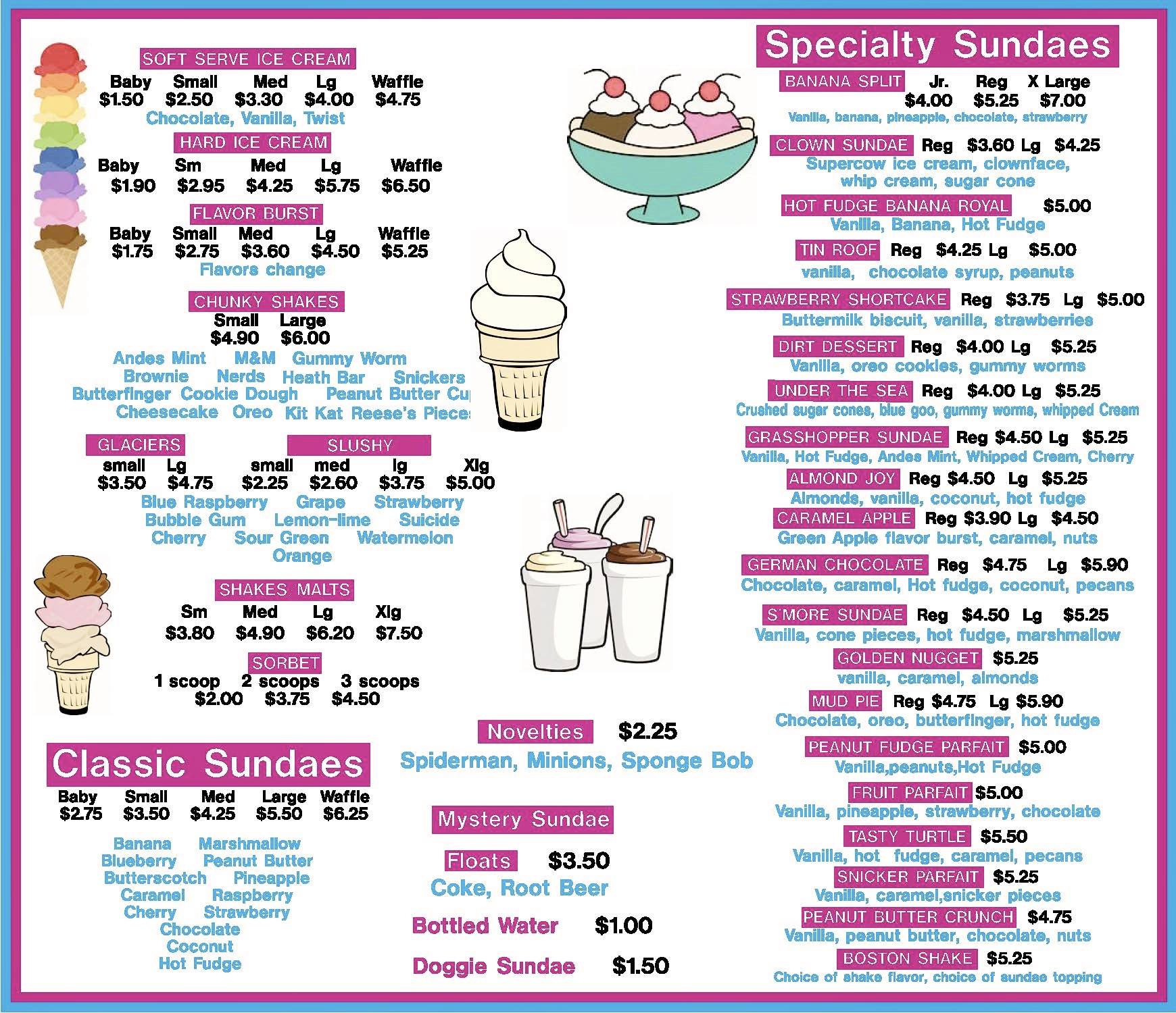 Sparta Tasty Treat Menu