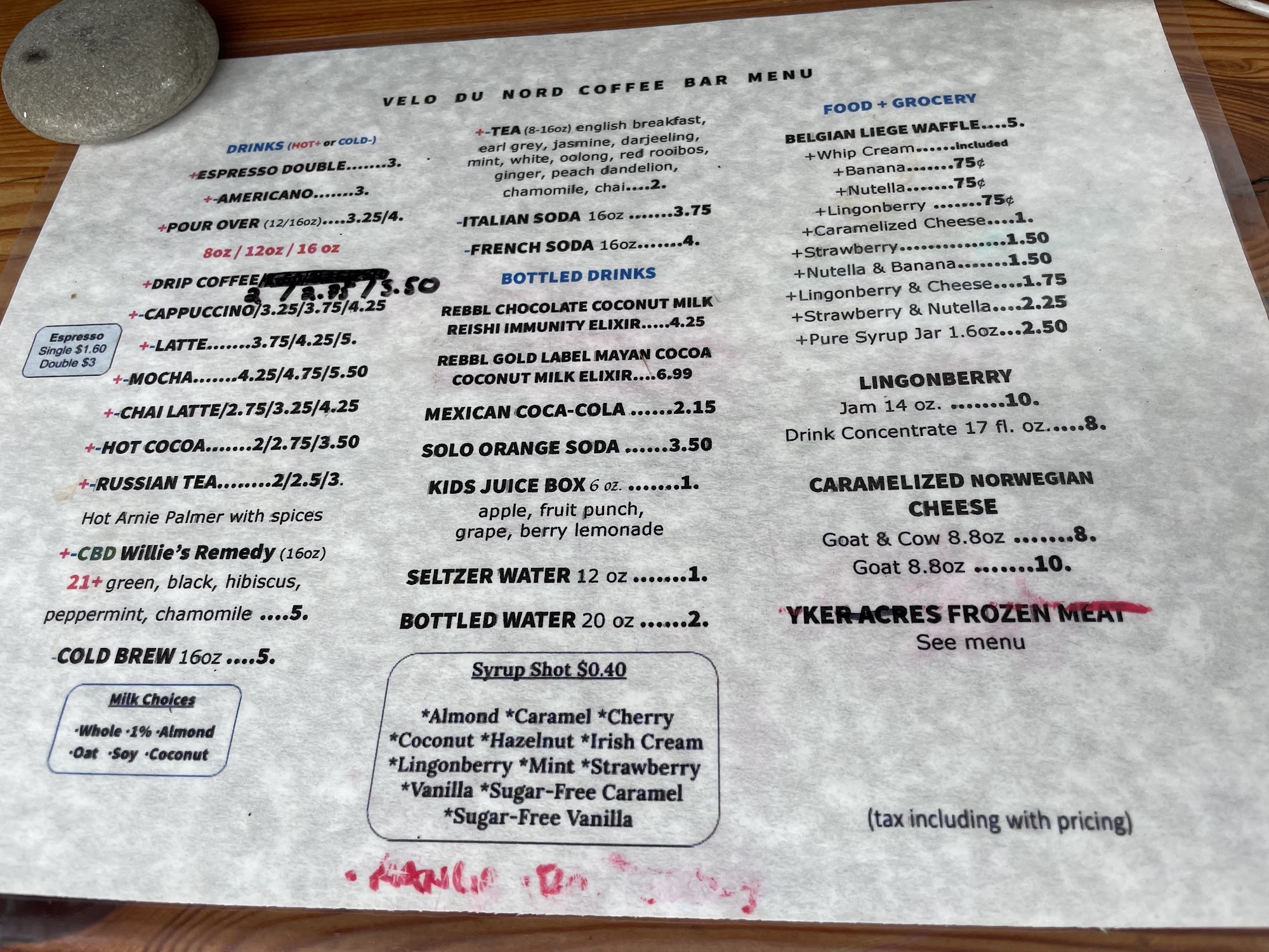 Velo Du Nord Coffee & Wellness Menu