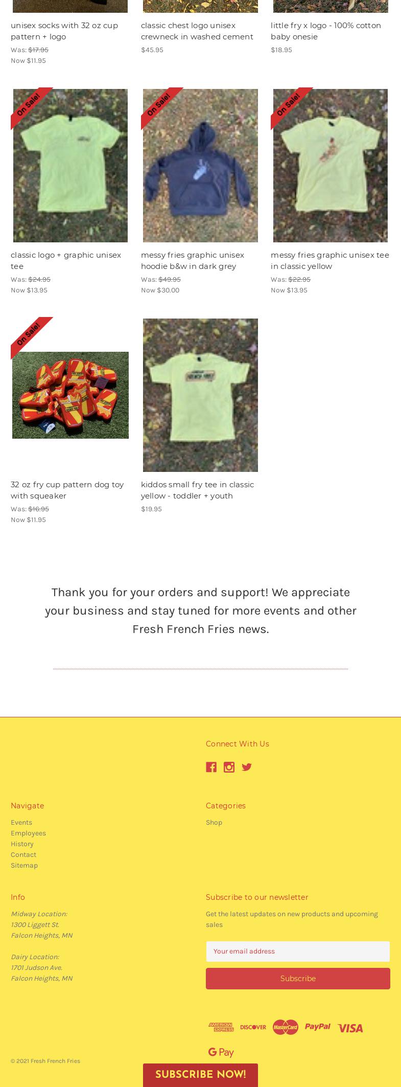 Fresh French Fries Menu