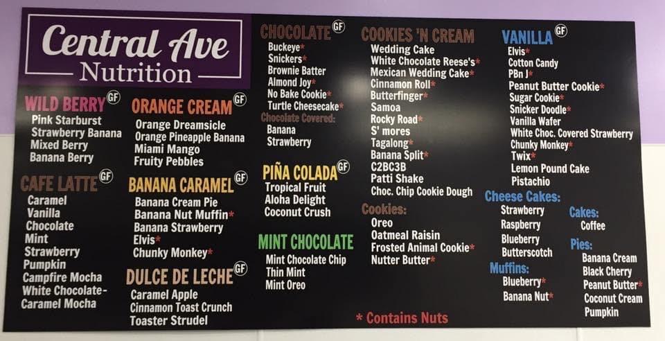 Central Ave Nutrition Menu